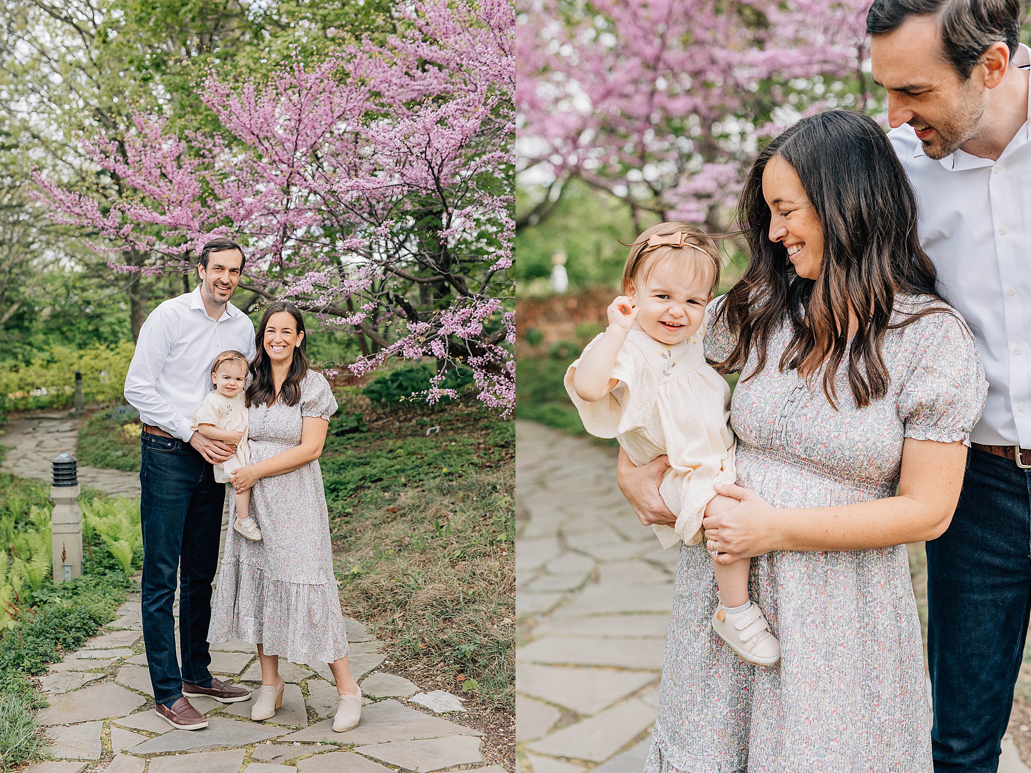 Spring family pictures with momma, dad and daughter.