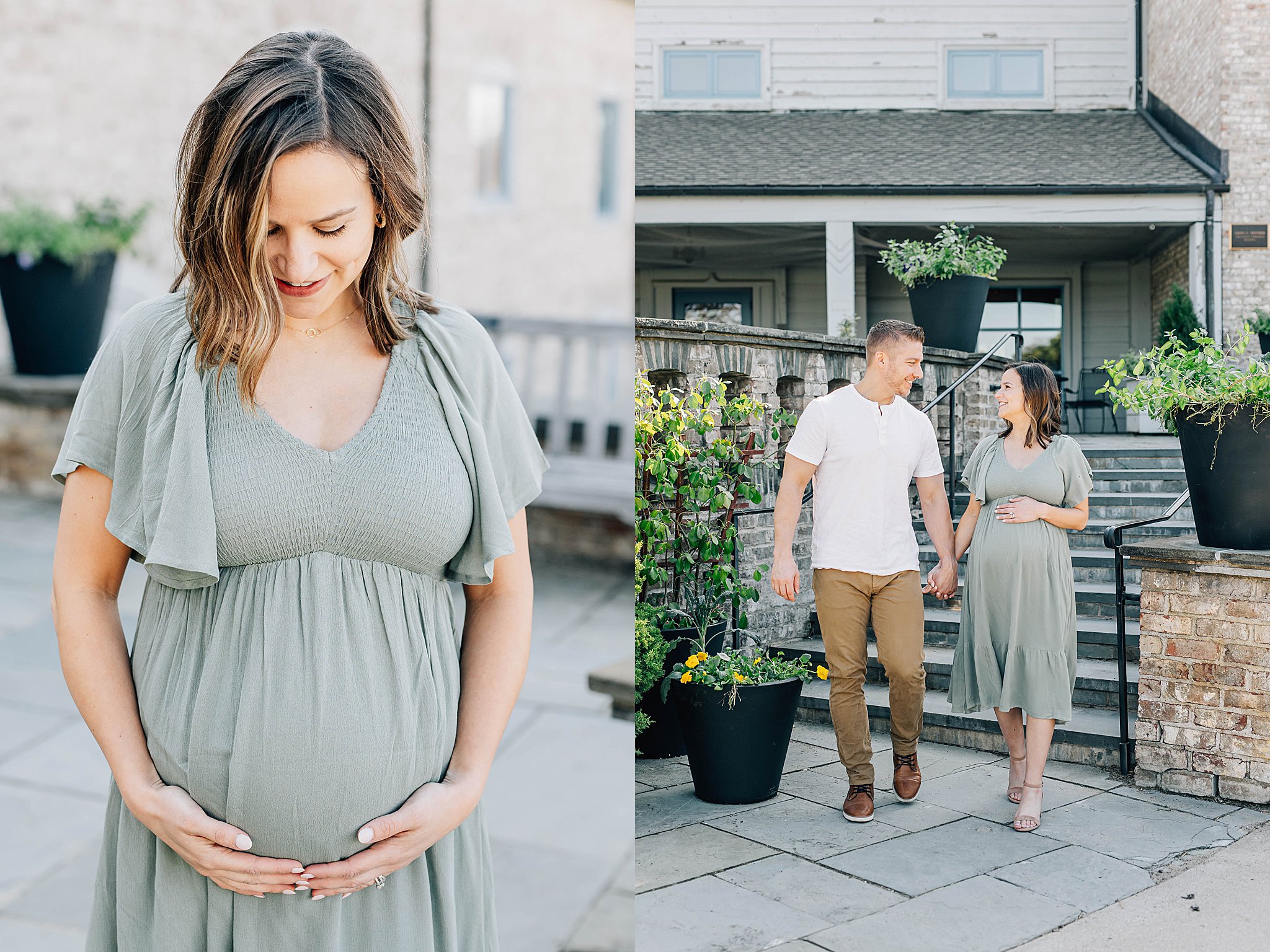 Mom holding baby bump during maternity photos